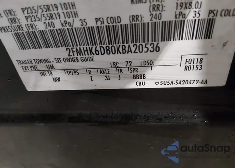 2019 Ford Flex Limited из США, поврежденный, VIN 2FMHK6D80KBA20536